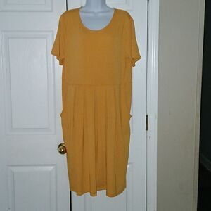 Zenana Premium  mustard yellow side pocket comfy shift soft  jersey dress Sz 2X